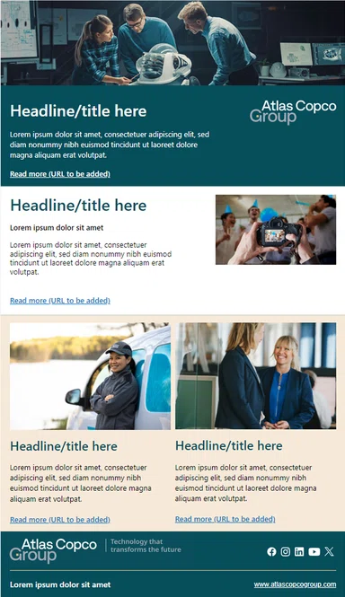 Newsletter layout featuring a cover image on top and sections with images below